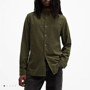 All Saints Olive Green Fleece Button Down
